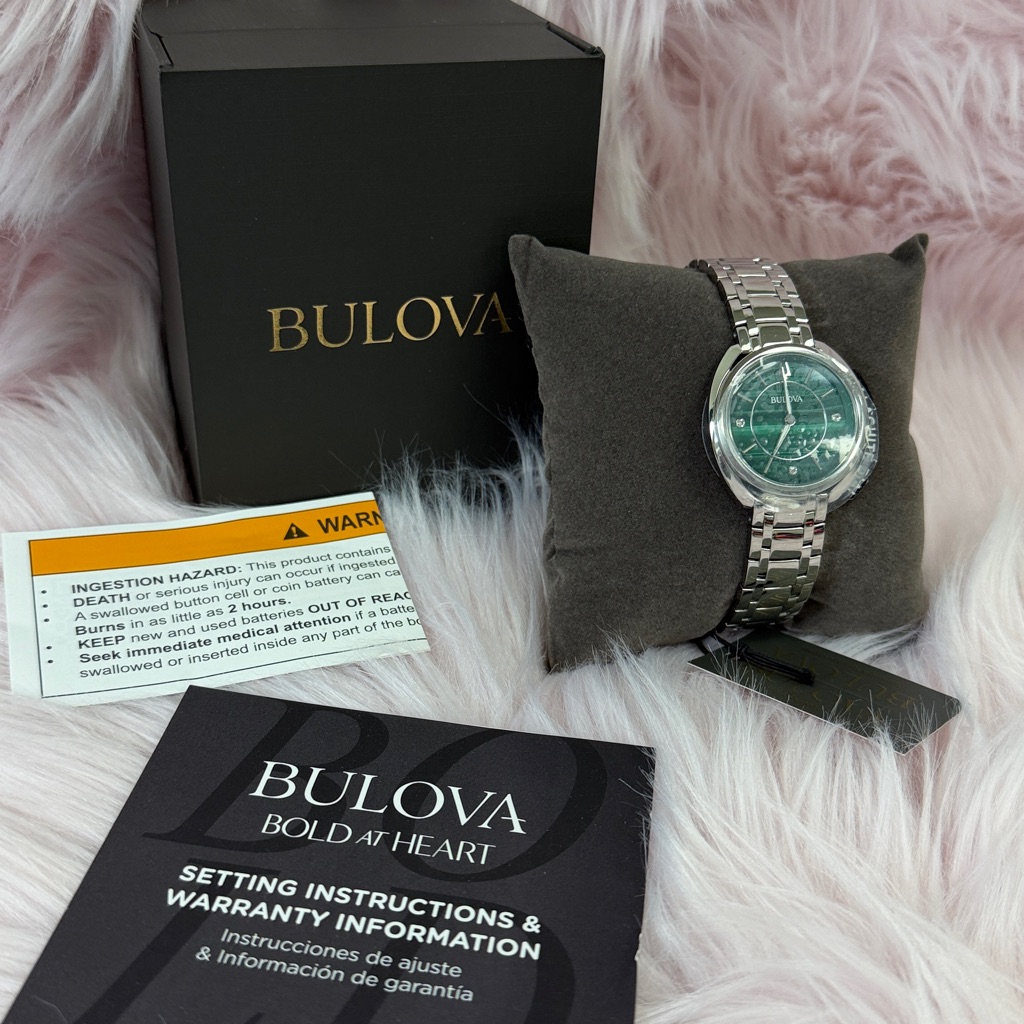 New!!! Bulova Classic Diamond Malachite Stainless Steel Quartz Ladies Watch